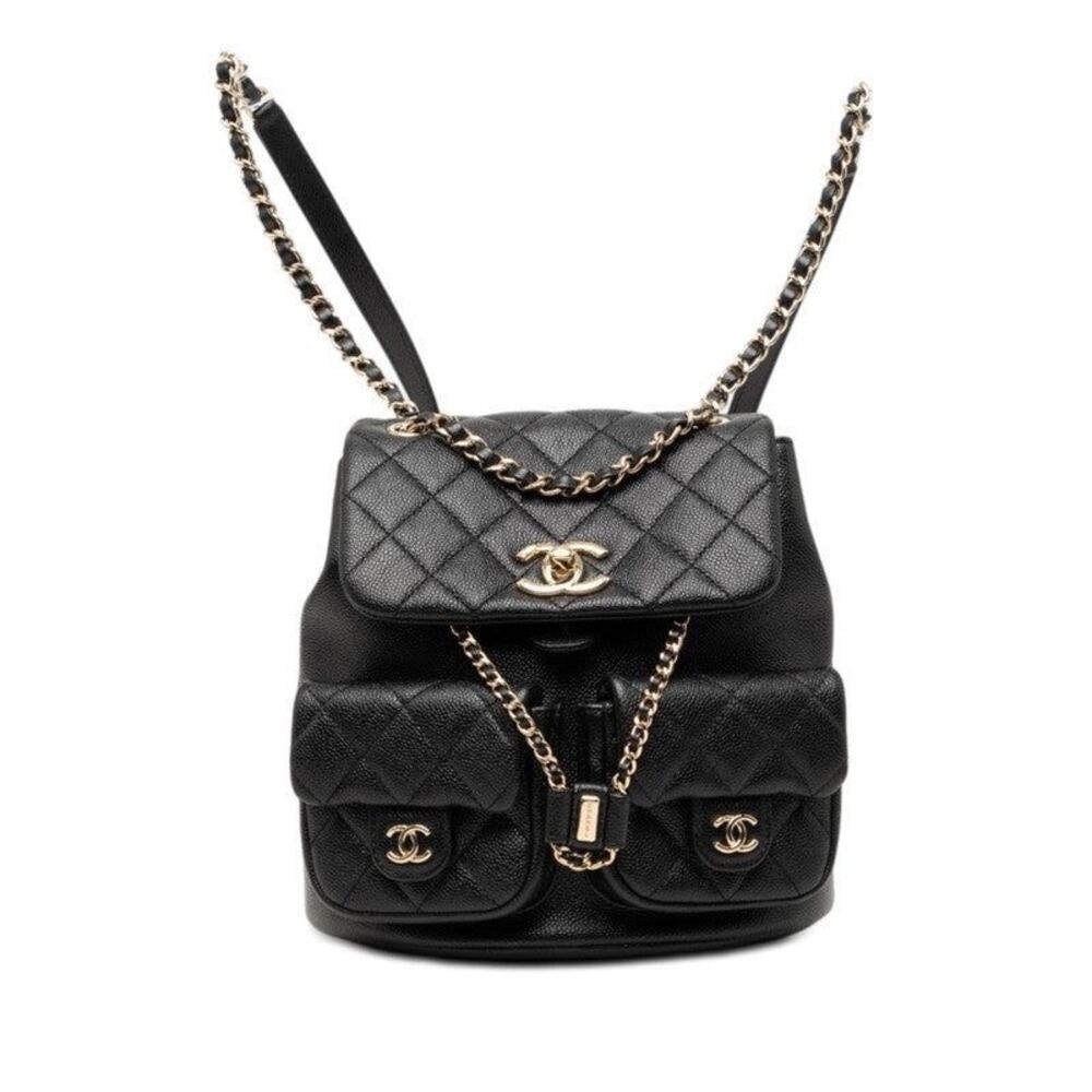 Chanel Triple Coco Mark Matelasse Caviar Skin Chain Backpack Black